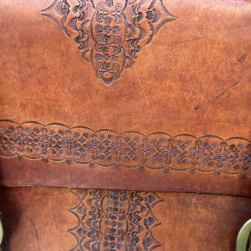 Vintage Western Floral Hand Tooled Leather Briefcase / Messenger Bag